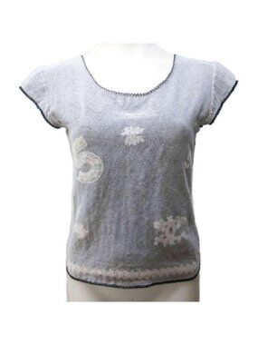 Chanel Top CC Logo Numbering Lace Embroidery Sheer French Sleeve 38 S Black and